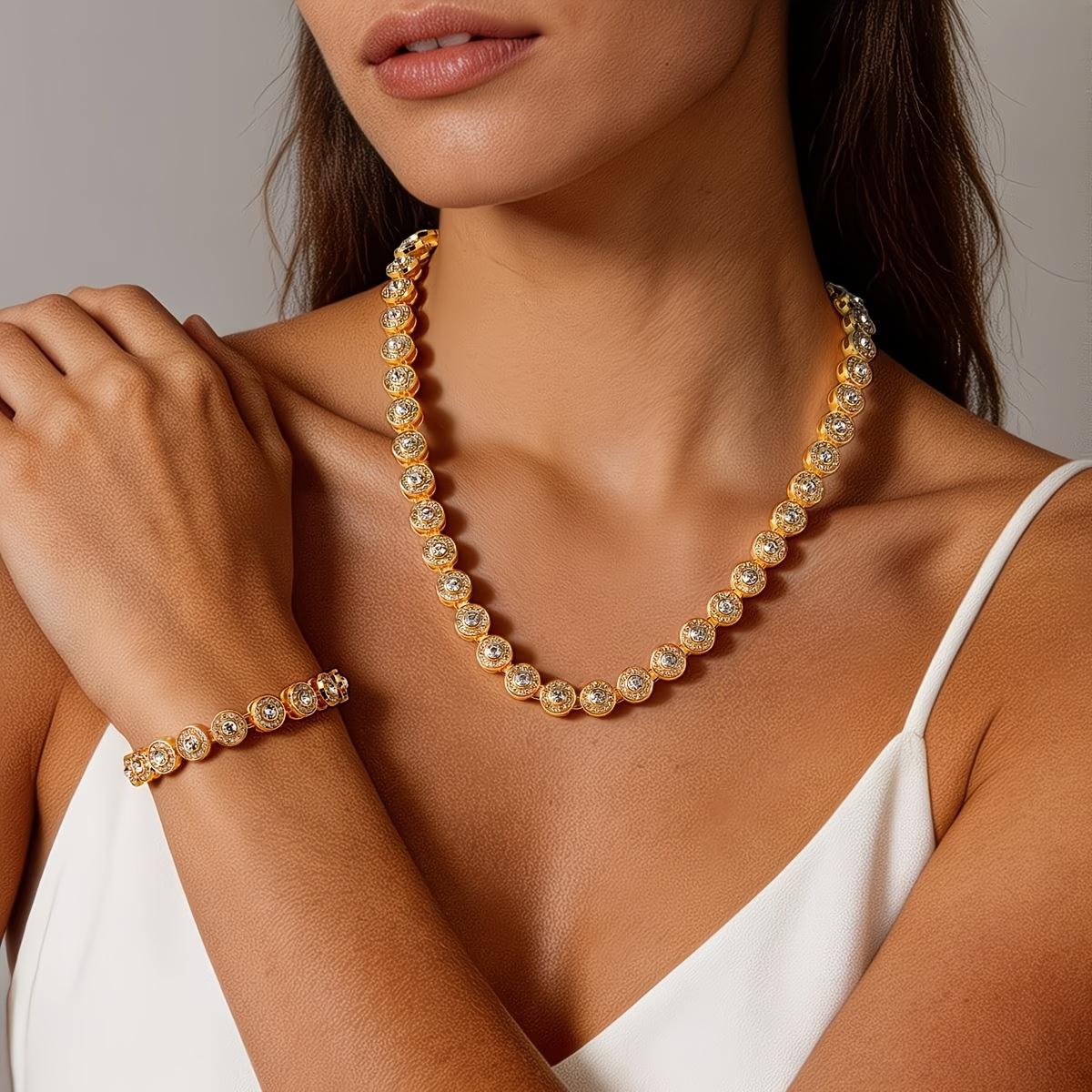 2pcs Cuban Chain Necklace and Bracelet Set